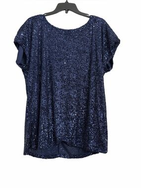 NWT Navy sequined short sleeve top Size XL